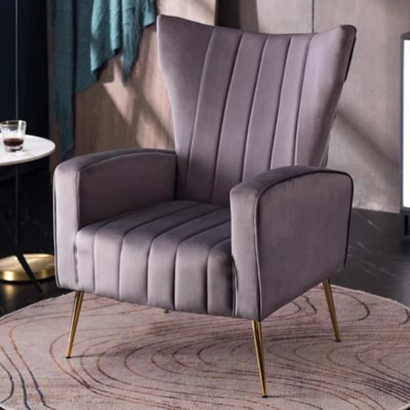 Moderner Luxus Trapezförmiger Quadratischer Samt Holz Edelstahl Akzentstuhl Rückenlehne Arm Für Wohnzimmer 