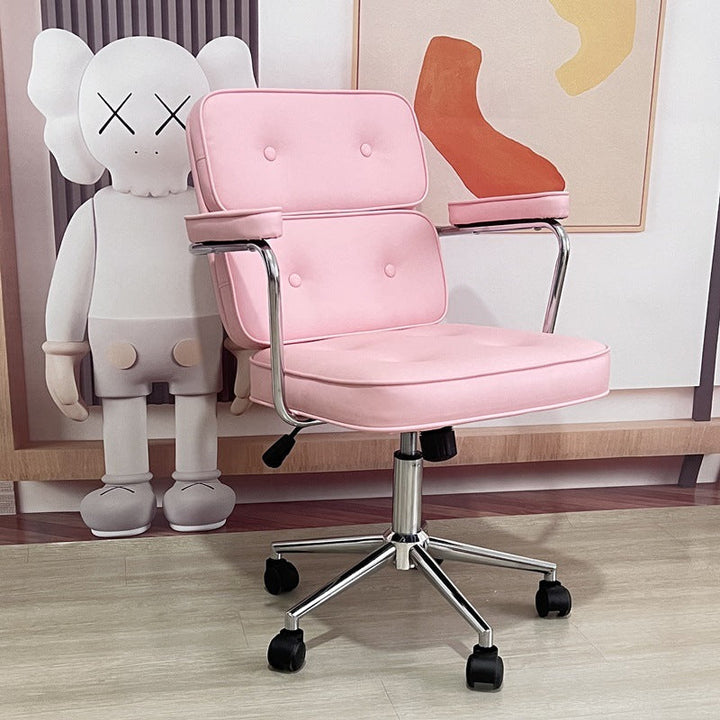 Chaise de bureau en métal avec dossier et accoudoirs en cuir PU carré nordique contemporain pour la maison et le bureau 