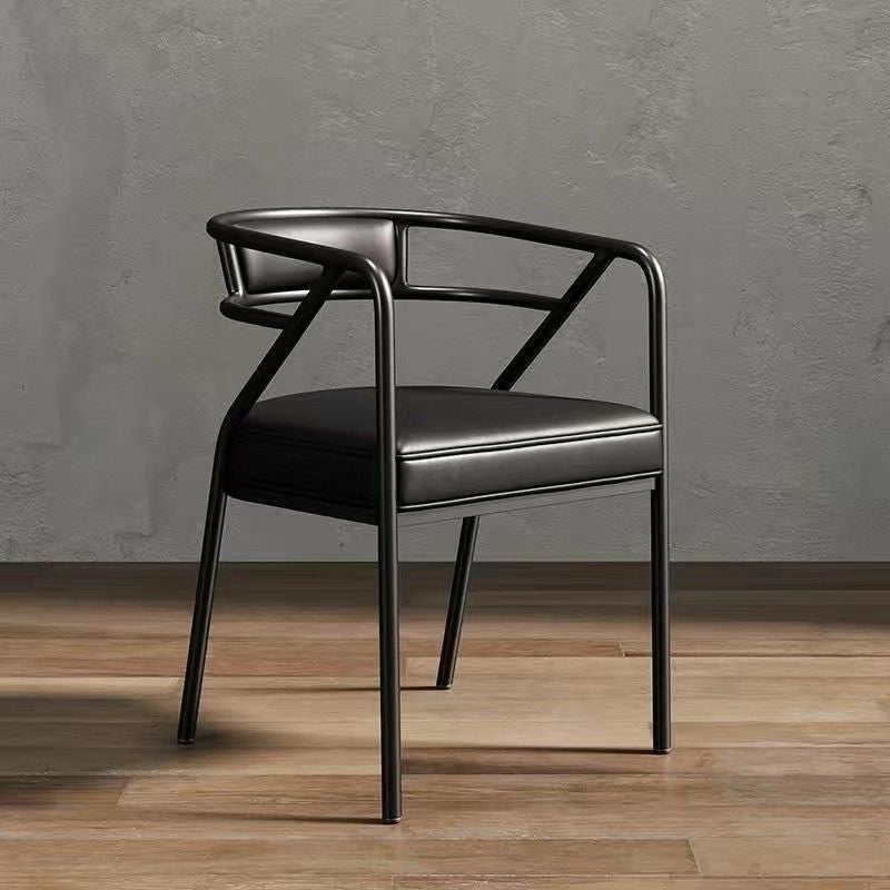 Contemporary Industrial Square Upholstered Suede Fabric PU Leather Iron Dining Chair Curved Backrest Armrest for Dining Room