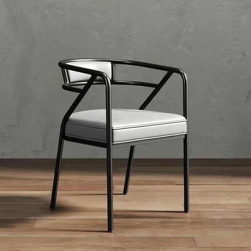 Contemporary Industrial Square Upholstered Suede Fabric PU Leather Iron Dining Chair Curved Backrest Armrest for Dining Room