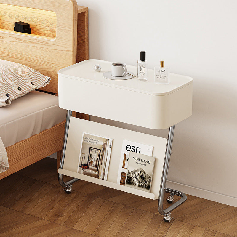 Table de nuit moderne minimaliste rectangulaire en acier inoxydable et acier au carbone avec 1 tiroir pivotant pour le chevet 