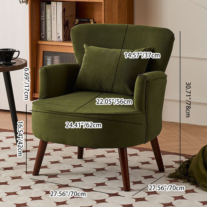 Chaise d'accent moderne minimaliste carrée trapézoïdale en velours avec dossier et accoudoirs en bois massif pour salon 