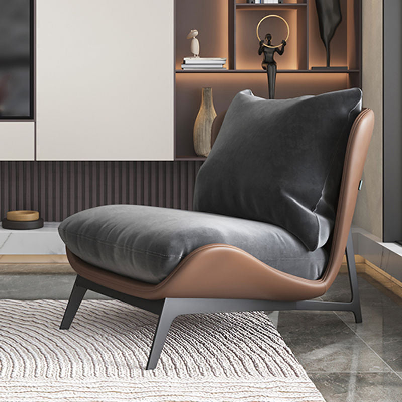 Contemporary Scandinavian Microfiber Leather Velvet Cotton Latex Carbon Steel Square Accent Chair Backrest Footrest For Living Room