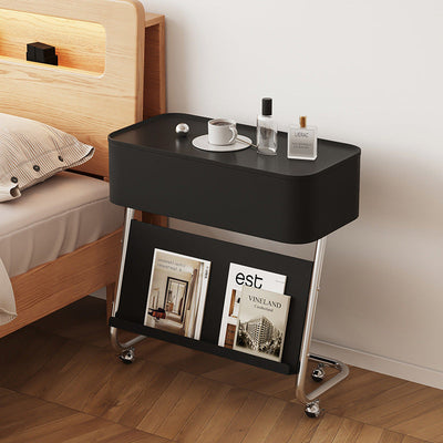 Table de nuit moderne minimaliste rectangulaire en acier inoxydable et acier au carbone avec 1 tiroir pivotant pour le chevet 