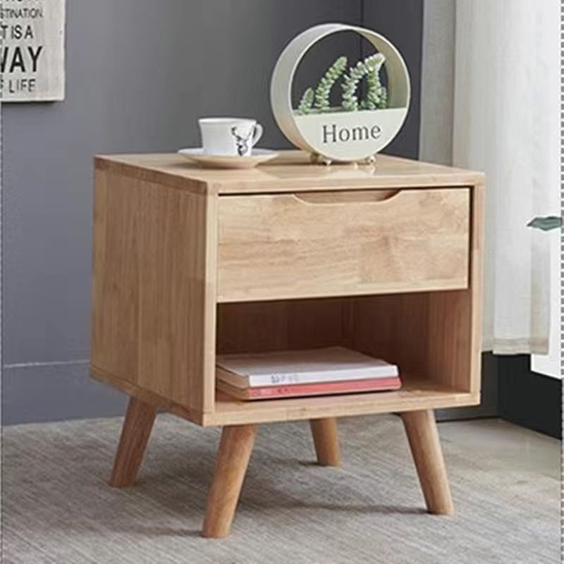Table de chevet moderne minimaliste en bois massif de caoutchouc avec 1/2 tiroir pour chambre 