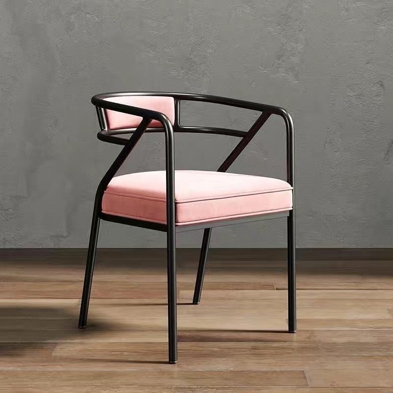 Contemporary Industrial Square Upholstered Suede Fabric PU Leather Iron Dining Chair Curved Backrest Armrest for Dining Room