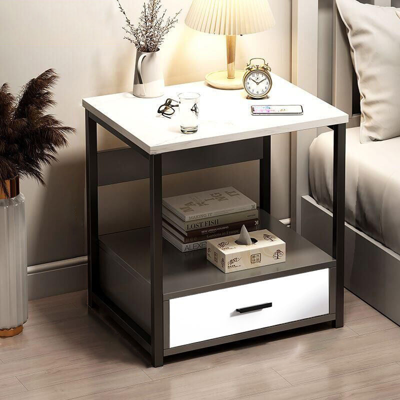 Table de chevet rectangulaire scandinave contemporain avec découpe en bois 1/2 tiroir pour chambre 