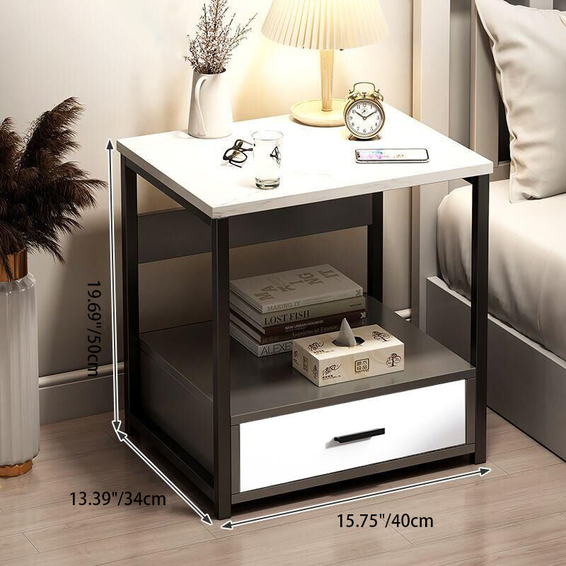 Table de chevet rectangulaire scandinave contemporain avec découpe en bois 1/2 tiroir pour chambre 