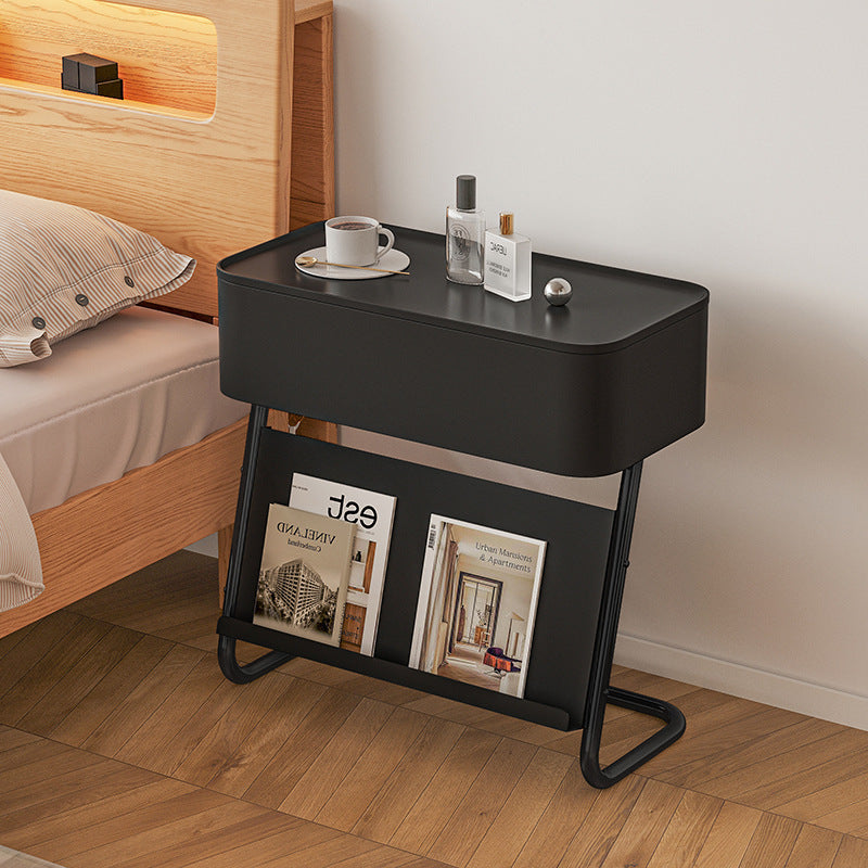Table de nuit moderne minimaliste rectangulaire en acier inoxydable et acier au carbone avec 1 tiroir pivotant pour le chevet 