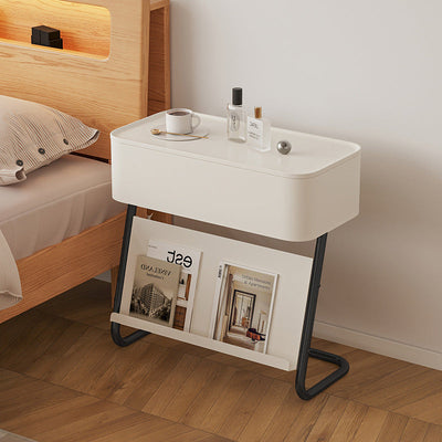 Table de nuit moderne minimaliste rectangulaire en acier inoxydable et acier au carbone avec 1 tiroir pivotant pour le chevet 