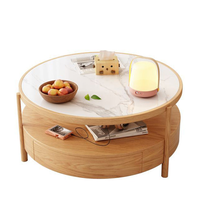 Zeitgenössischer japanischer quadratischer runder Glas-Holz-Beistelltisch 2-stufig für das Wohnzimmer 