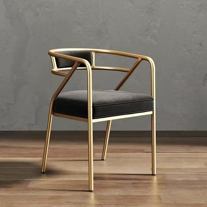 Contemporary Industrial Square Upholstered Suede Fabric PU Leather Iron Dining Chair Curved Backrest Armrest for Dining Room