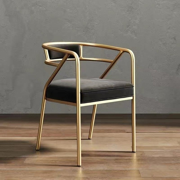 Contemporary Industrial Square Upholstered Suede Fabric PU Leather Iron Dining Chair Curved Backrest Armrest for Dining Room
