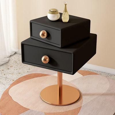 Table de nuit contemporaine créative carrée orb rotative empilable en bois et acier à 2 tiroirs pour chambre 