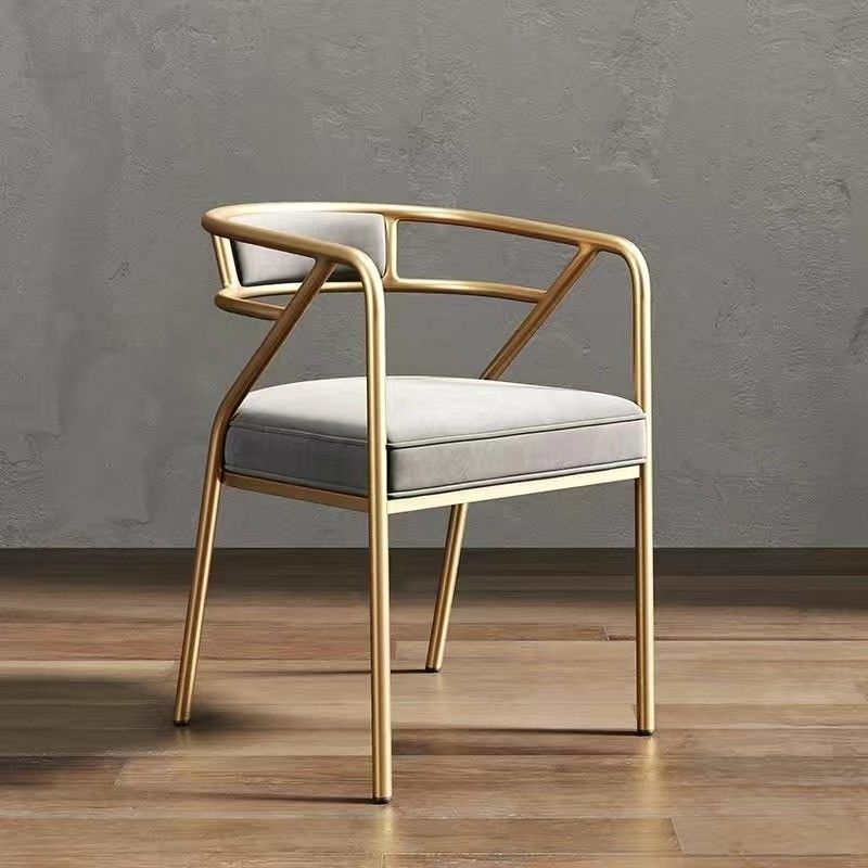 Contemporary Industrial Square Upholstered Suede Fabric PU Leather Iron Dining Chair Curved Backrest Armrest for Dining Room