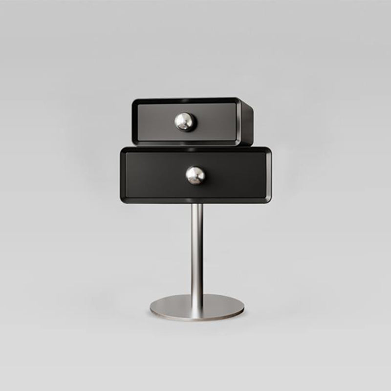 Table de nuit contemporaine créative carrée orb rotative empilable en bois et acier à 2 tiroirs pour chambre 
