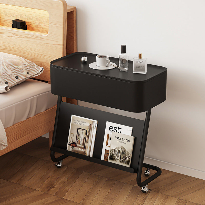 Table de nuit moderne minimaliste rectangulaire en acier inoxydable et acier au carbone avec 1 tiroir pivotant pour le chevet 