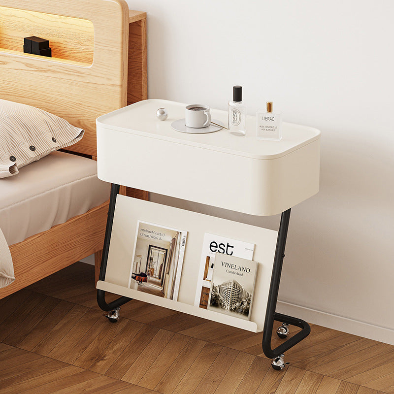 Table de nuit moderne minimaliste rectangulaire en acier inoxydable et acier au carbone avec 1 tiroir pivotant pour le chevet 