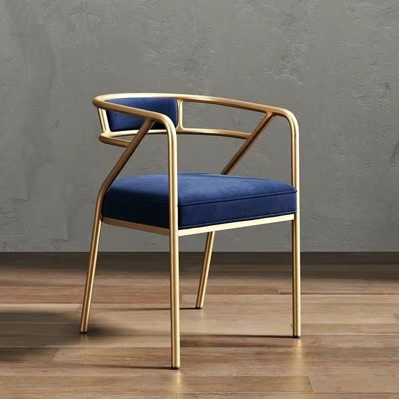 Contemporary Industrial Square Upholstered Suede Fabric PU Leather Iron Dining Chair Curved Backrest Armrest for Dining Room