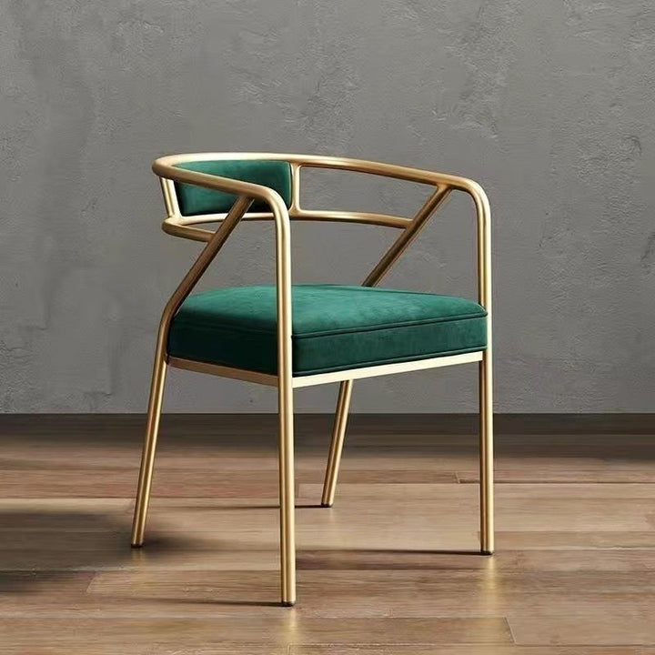 Contemporary Industrial Square Upholstered Suede Fabric PU Leather Iron Dining Chair Curved Backrest Armrest for Dining Room