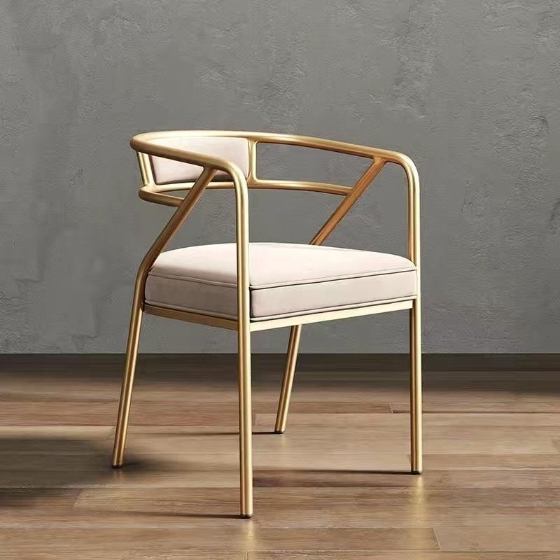Contemporary Industrial Square Upholstered Suede Fabric PU Leather Iron Dining Chair Curved Backrest Armrest for Dining Room