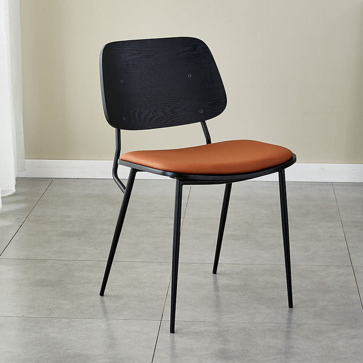 Chaise de salle à manger contemporaine scandinave en cuir PU carré avec dossier en métal sans accoudoirs pour salle à manger 