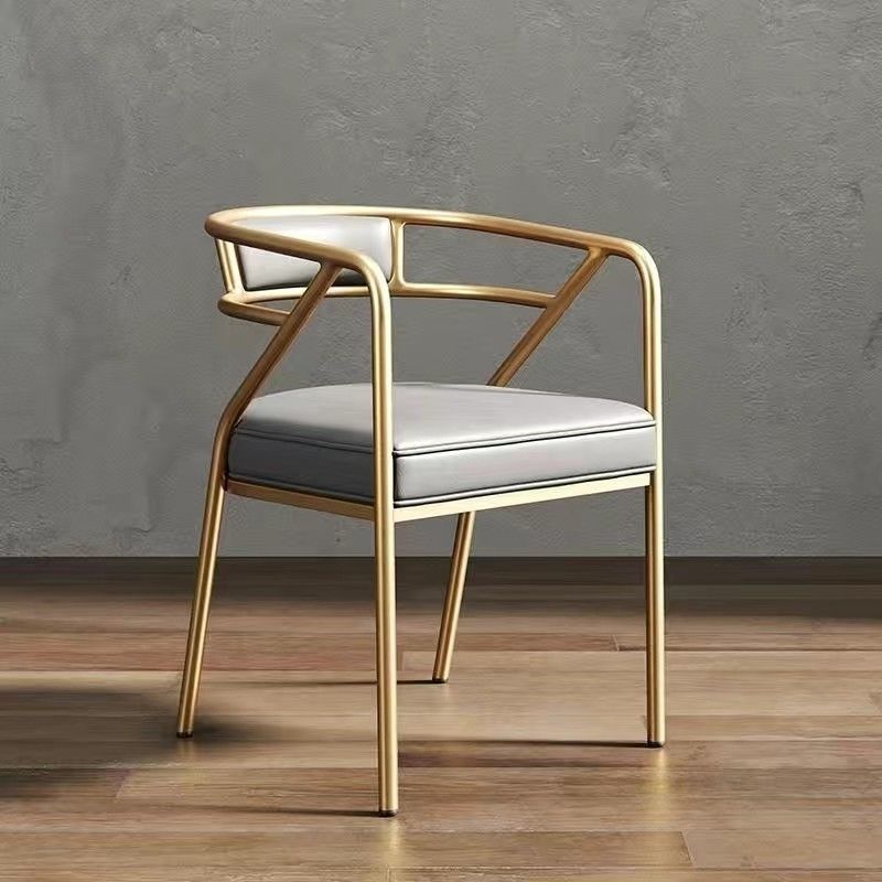 Contemporary Industrial Square Upholstered Suede Fabric PU Leather Iron Dining Chair Curved Backrest Armrest for Dining Room
