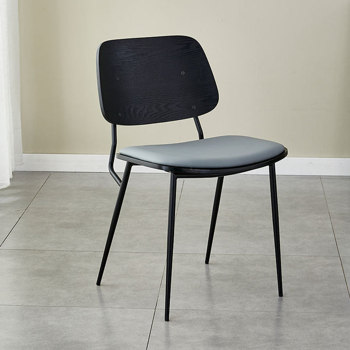 Chaise de salle à manger contemporaine scandinave en cuir PU carré avec dossier en métal sans accoudoirs pour salle à manger 