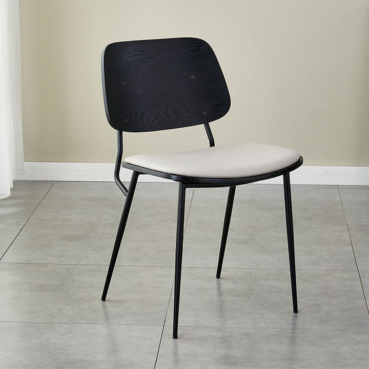 Chaise de salle à manger contemporaine scandinave en cuir PU carré avec dossier en métal sans accoudoirs pour salle à manger 