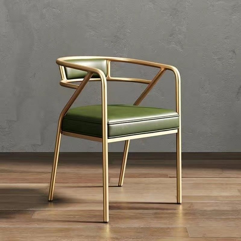 Contemporary Industrial Square Upholstered Suede Fabric PU Leather Iron Dining Chair Curved Backrest Armrest for Dining Room