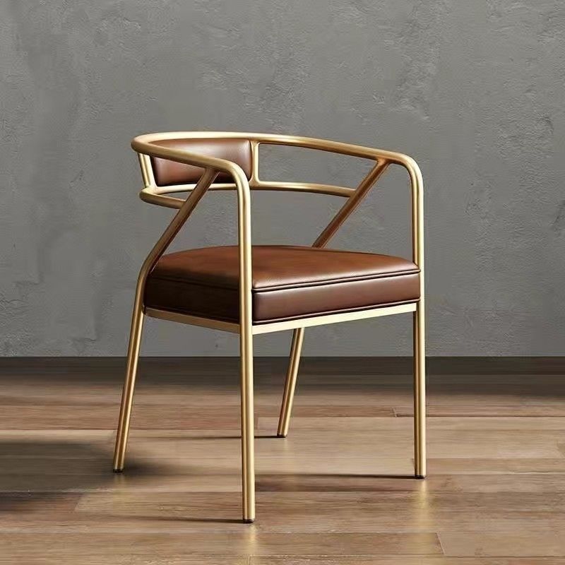 Contemporary Industrial Square Upholstered Suede Fabric PU Leather Iron Dining Chair Curved Backrest Armrest for Dining Room