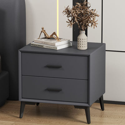Table de nuit moderne de luxe en cuir microfibre carré avec placage de pierre et panneau en bois massif à 2 tiroirs pour chambre 