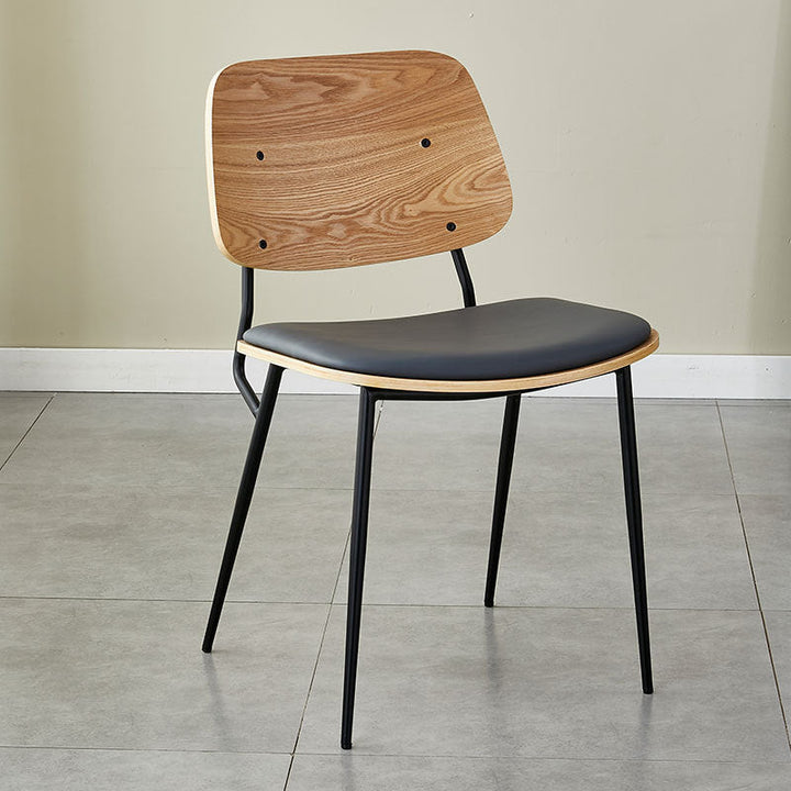 Chaise de salle à manger contemporaine scandinave en cuir PU carré avec dossier en métal sans accoudoirs pour salle à manger 