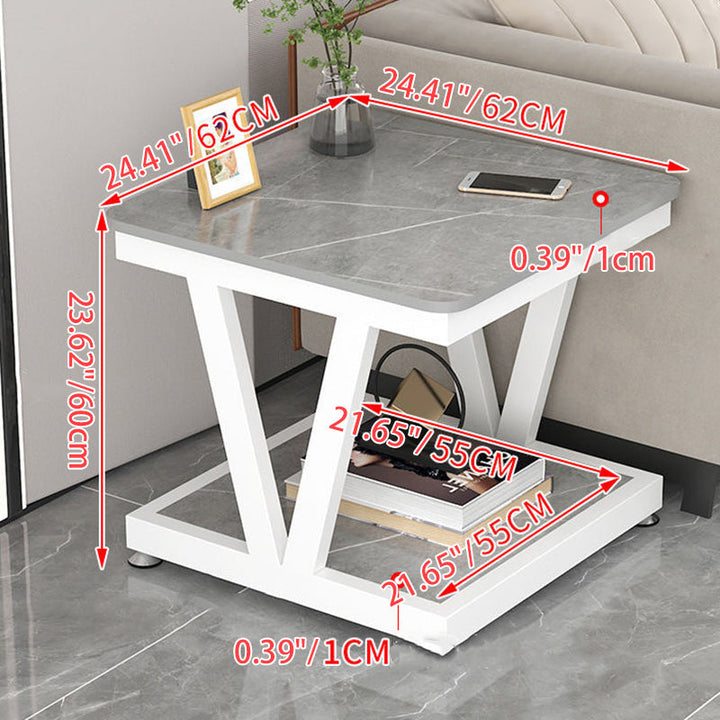 Moderner luxuriöser quadratischer Steinplatten-Tisch mit verzinktem Endtisch 2-stufig für das Wohnzimmer 