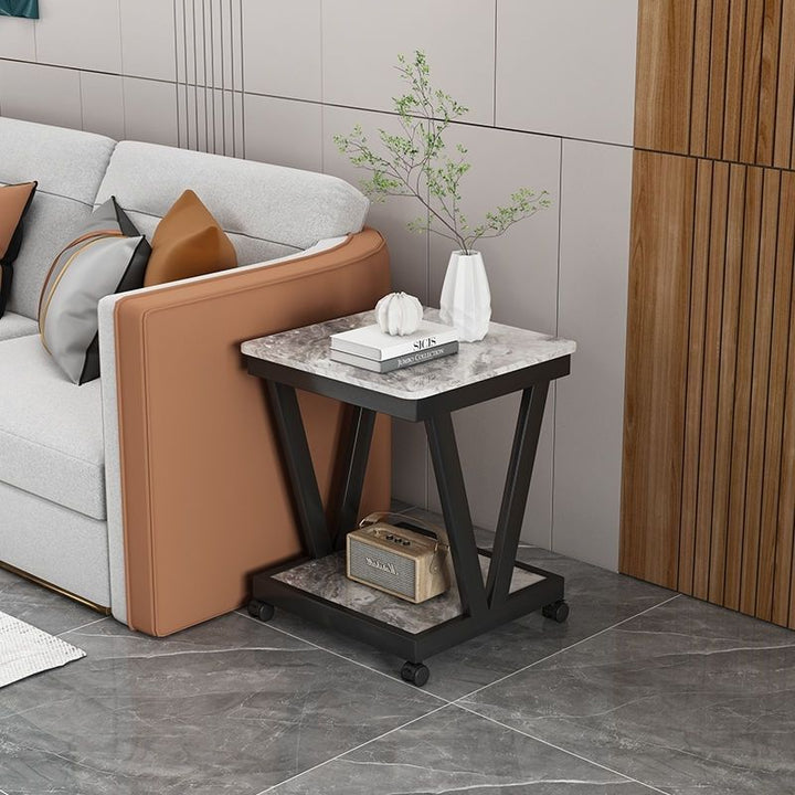 Moderner luxuriöser quadratischer Steinplatten-Tisch mit verzinktem Endtisch 2-stufig für das Wohnzimmer 