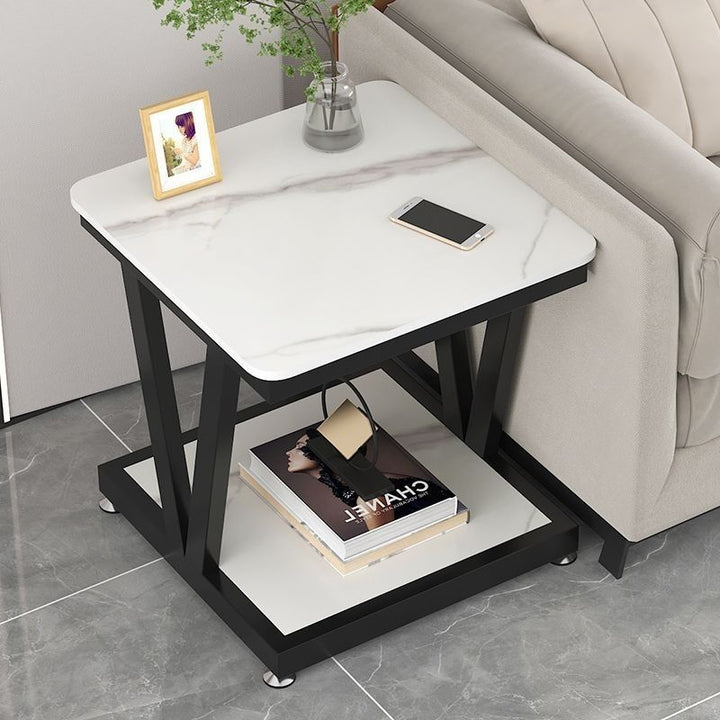 Moderner luxuriöser quadratischer Steinplatten-Tisch mit verzinktem Endtisch 2-stufig für das Wohnzimmer 