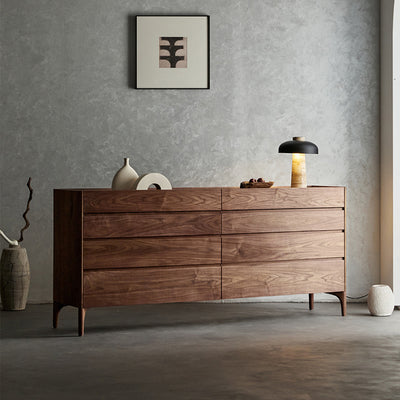 Modern Minimalist Rectangular Solid Wood Multi-Layer Plate Nightstand 5/8 Drawer For Bedroom
