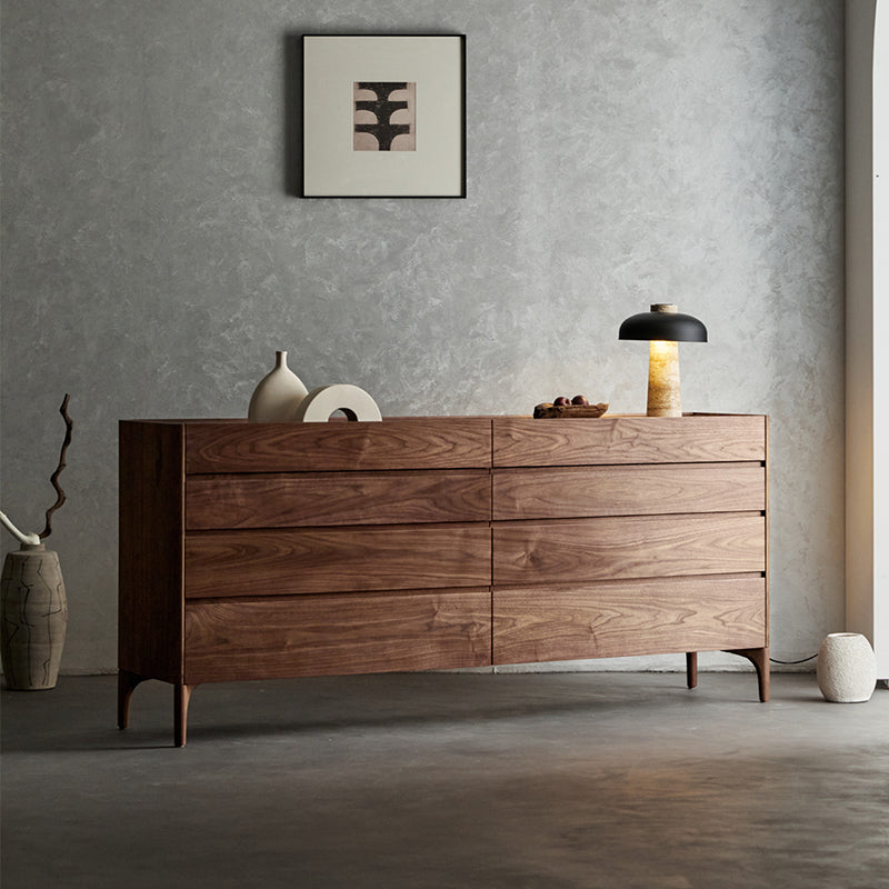 Modern Minimalist Rectangular Solid Wood Multi-Layer Plate Nightstand 5/8 Drawer For Bedroom