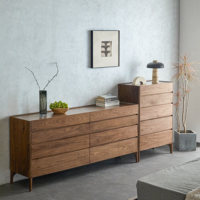 Modern Minimalist Rectangular Solid Wood Multi-Layer Plate Nightstand 5/8 Drawer For Bedroom