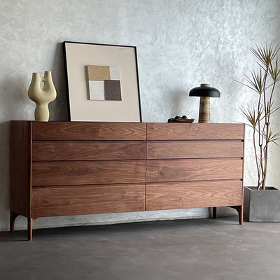 Modern Minimalist Rectangular Solid Wood Multi-Layer Plate Nightstand 5/8 Drawer For Bedroom