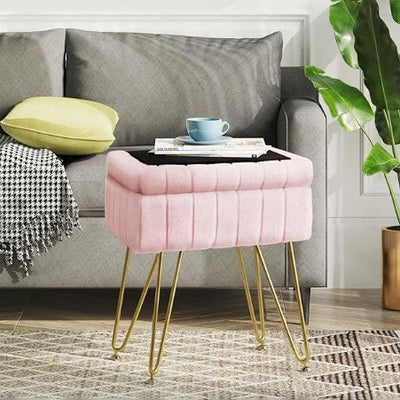 Contemporary Scandinavian Square Faux Rabbit Fur Medium Density Fiberboard Rebar Organizer Vanity Stool For Bedroom