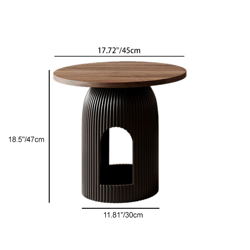 Moderner nordischer runder Couchtisch aus Carbonfaser-Panel, Sperrholz und Kiefer mit 1 Schublade für das Wohnzimmer 