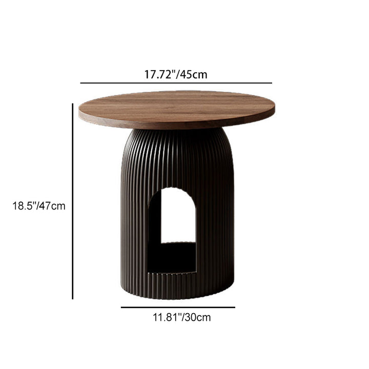 Moderner nordischer runder Couchtisch aus Carbonfaser-Panel, Sperrholz und Kiefer mit 1 Schublade für das Wohnzimmer 