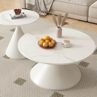 Modern Minimalist Conical Round Stone Slab Carbon Steel Coffee Table 1-Tier For Living Room