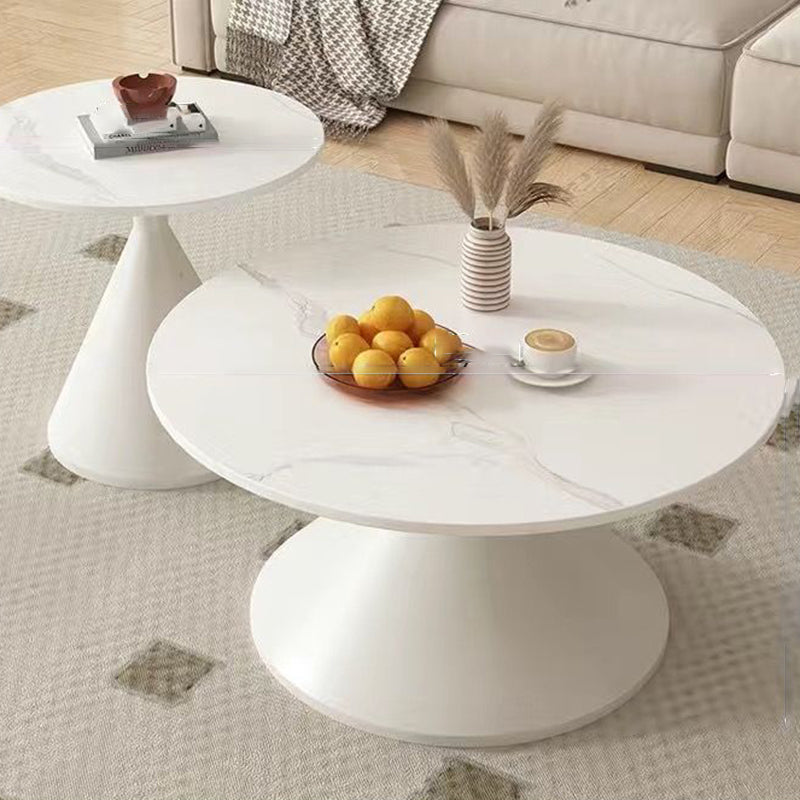 Modern Minimalist Conical Round Stone Slab Carbon Steel Coffee Table 1-Tier For Living Room