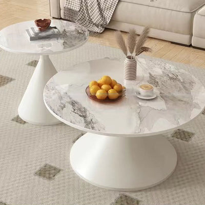 Modern Minimalist Conical Round Stone Slab Carbon Steel Coffee Table 1-Tier For Living Room