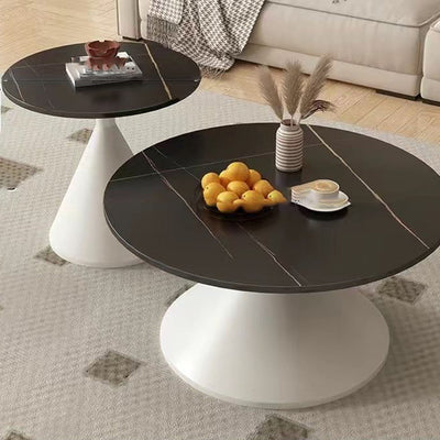 Modern Minimalist Conical Round Stone Slab Carbon Steel Coffee Table 1-Tier For Living Room