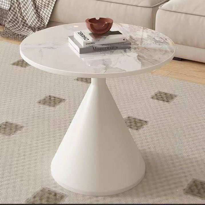 Modern Minimalist Conical Round Stone Slab Carbon Steel Coffee Table 1-Tier For Living Room
