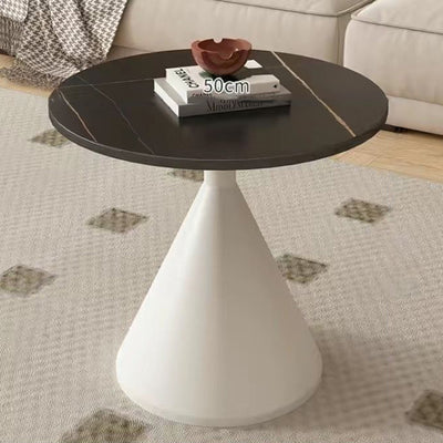 Modern Minimalist Conical Round Stone Slab Carbon Steel Coffee Table 1-Tier For Living Room