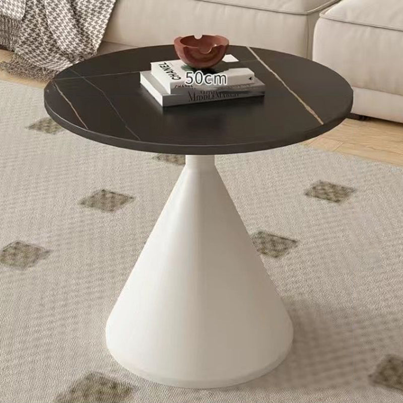 Modern Minimalist Conical Round Stone Slab Carbon Steel Coffee Table 1-Tier For Living Room